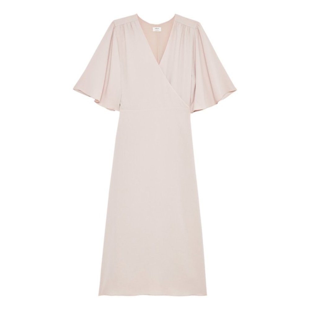 Aritzia Wilfred Ailie Wrap Nude Mauve Pink Satin Midi Dress